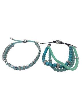 Fossil Turquoise, Blue and Silver Set of Beaded Bracelets